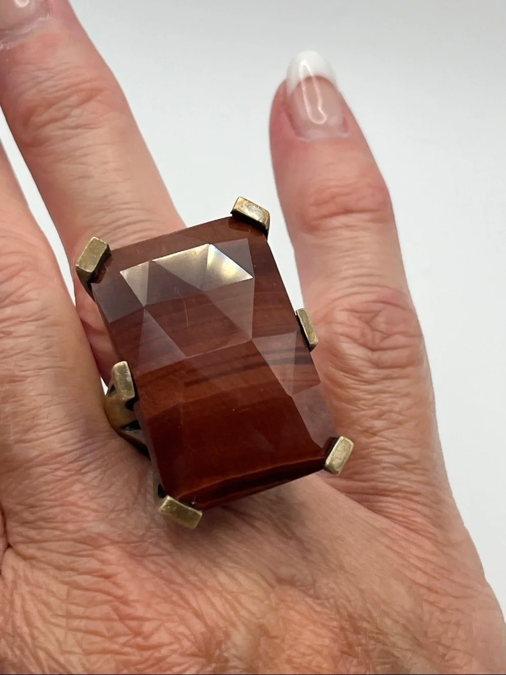 Bold Deep Reddish Brown Statement Brass Cocktail Ring